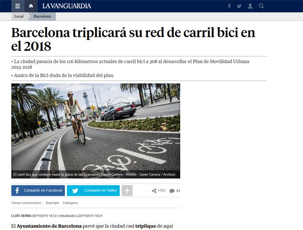 Barcelona triplicará su red de carril bici en el 2018