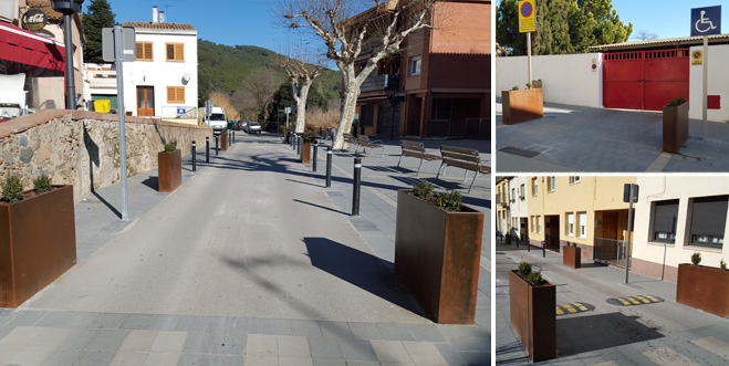 Instalación pilonas A-resist y jardineras acero corten