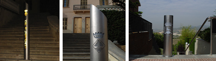 farola con luz farola Pal acero inoxidable diametro 100 mm con logo pequeño