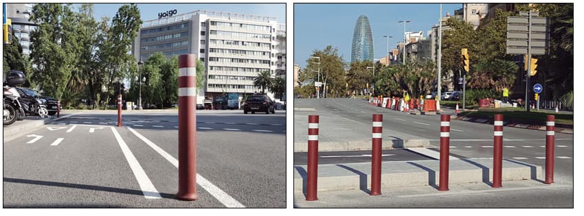 instalación en barcelona pilonas fijas a-resist dt carril bici